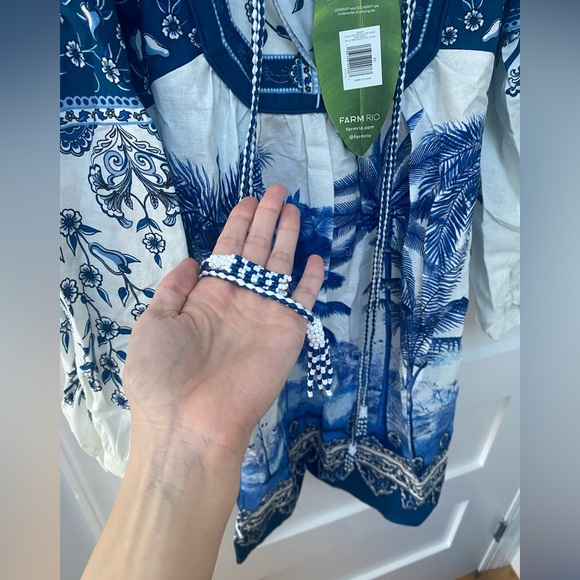 Farm Rio long sleeve mini dress in blue palm trees - Picture 8 of 10